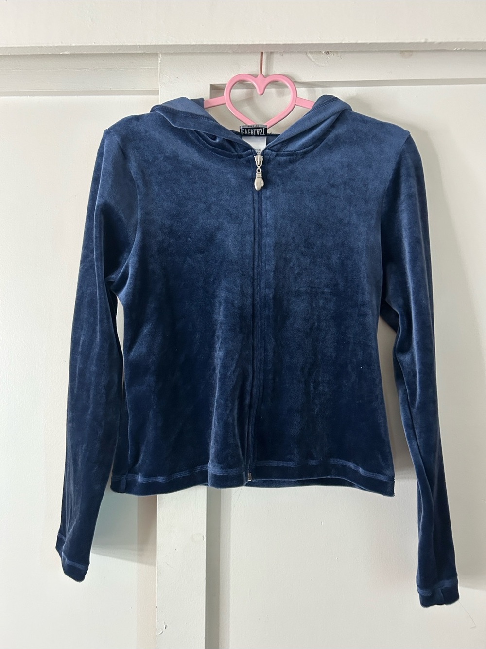 Navy Velour Zip-Up Hoodie Jacket